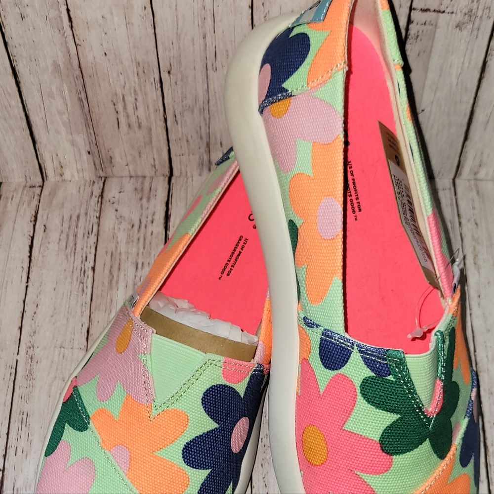 Toms Alpargata Mallow Patina Green retro floral print 8.5